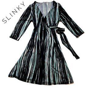 NEW w/ Tags Lularoe Michelle Wrap Dress Green Black White Striped NWT